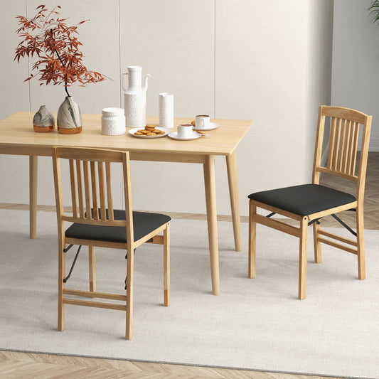 Folding Dining Chairs Set of 2 Upholstered Kitchen Chairs with Padded Seat-Black