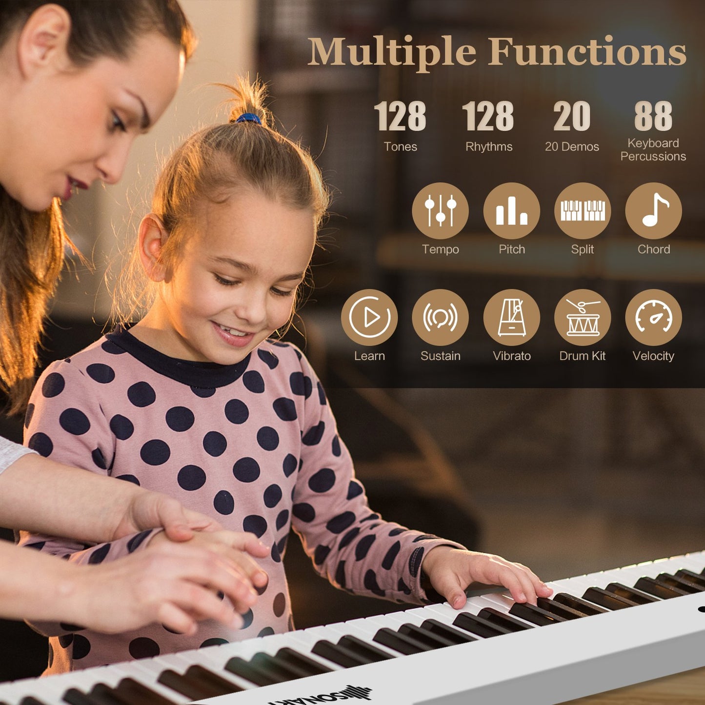 88-Key Folding Electric Piano Keyboard with Full-Size Lighted Key-White