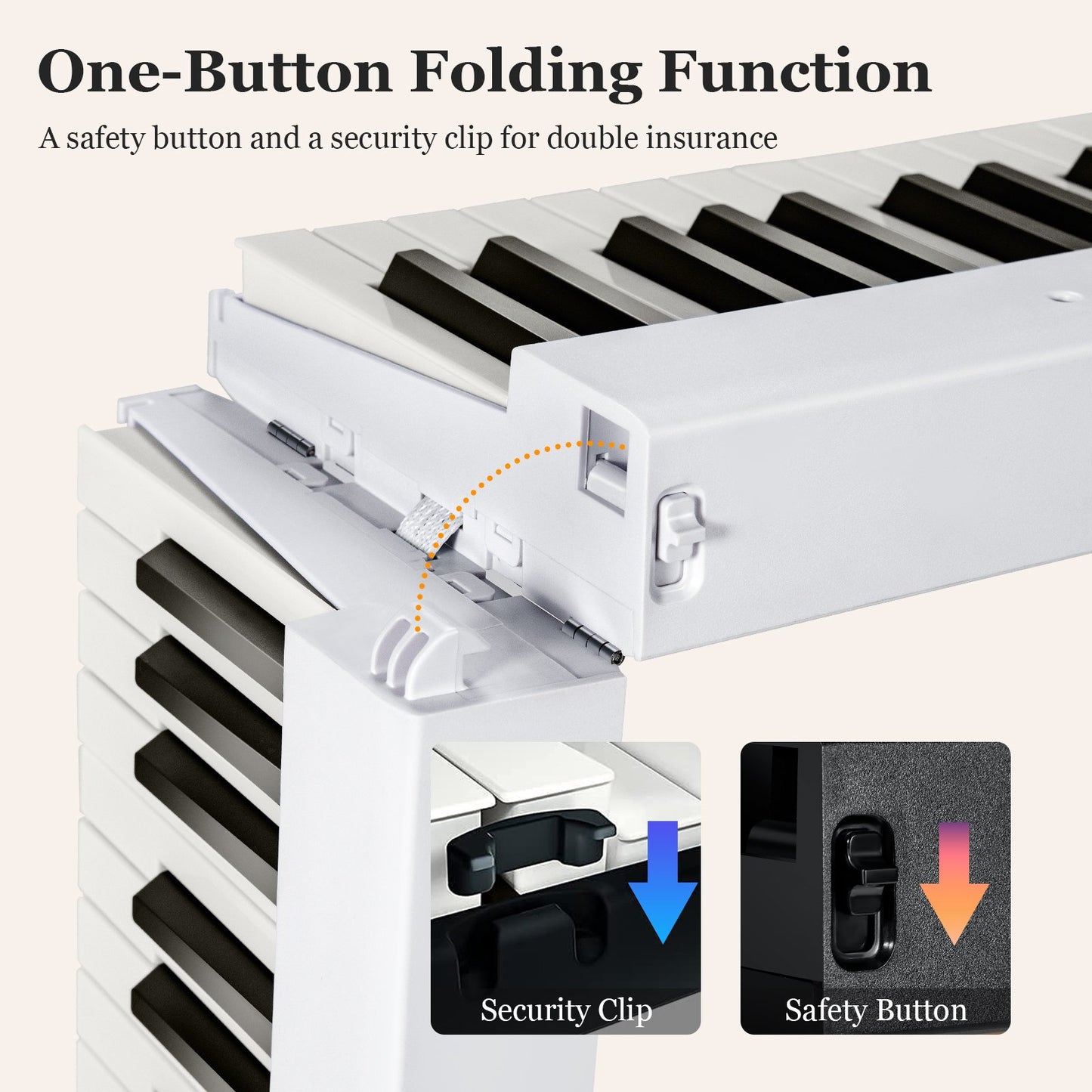 88-Key Folding Electric Piano Keyboard with Full-Size Lighted Key-White
