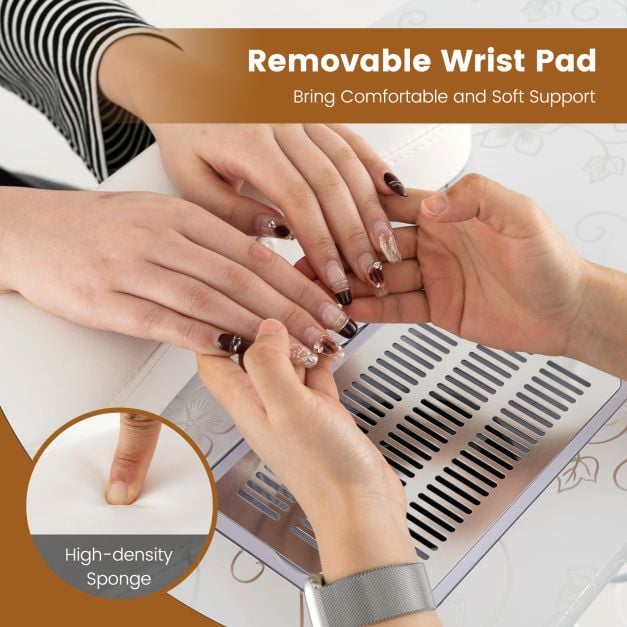 Folding Manicure Nail Table with Electric Dust Collector-White