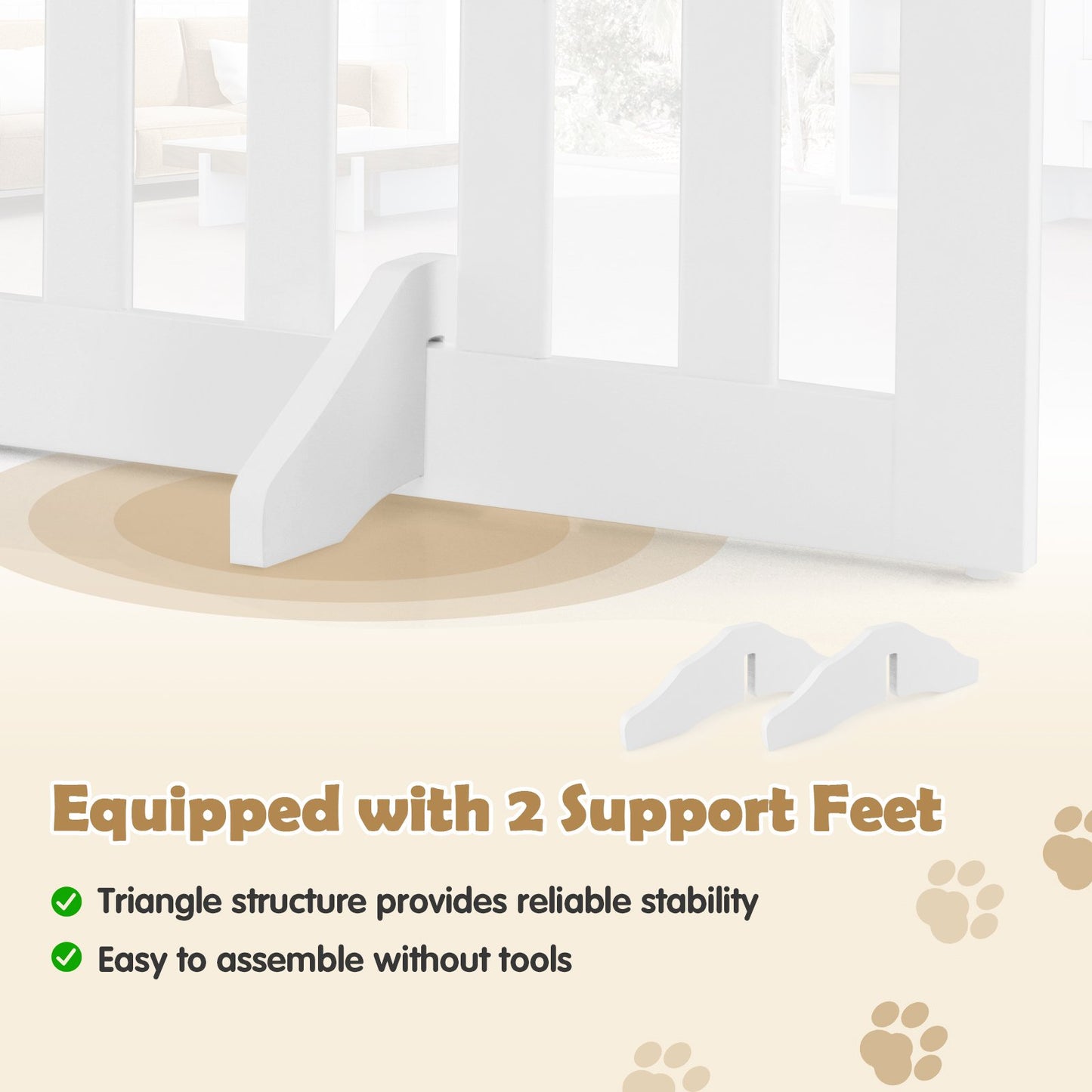 61 cm Height Safety Fence with 2 PCS Support Feet for Dog Cat Baby-White