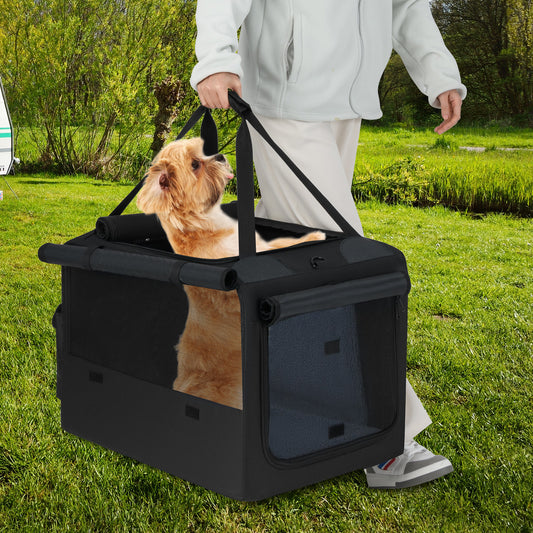 Foldable Dog Crate with Openings and Window Mesh Inner Basket-S