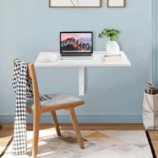 Wall Mounted Folding Table Drop-Leaf Floating Writing Desk in White, image 2