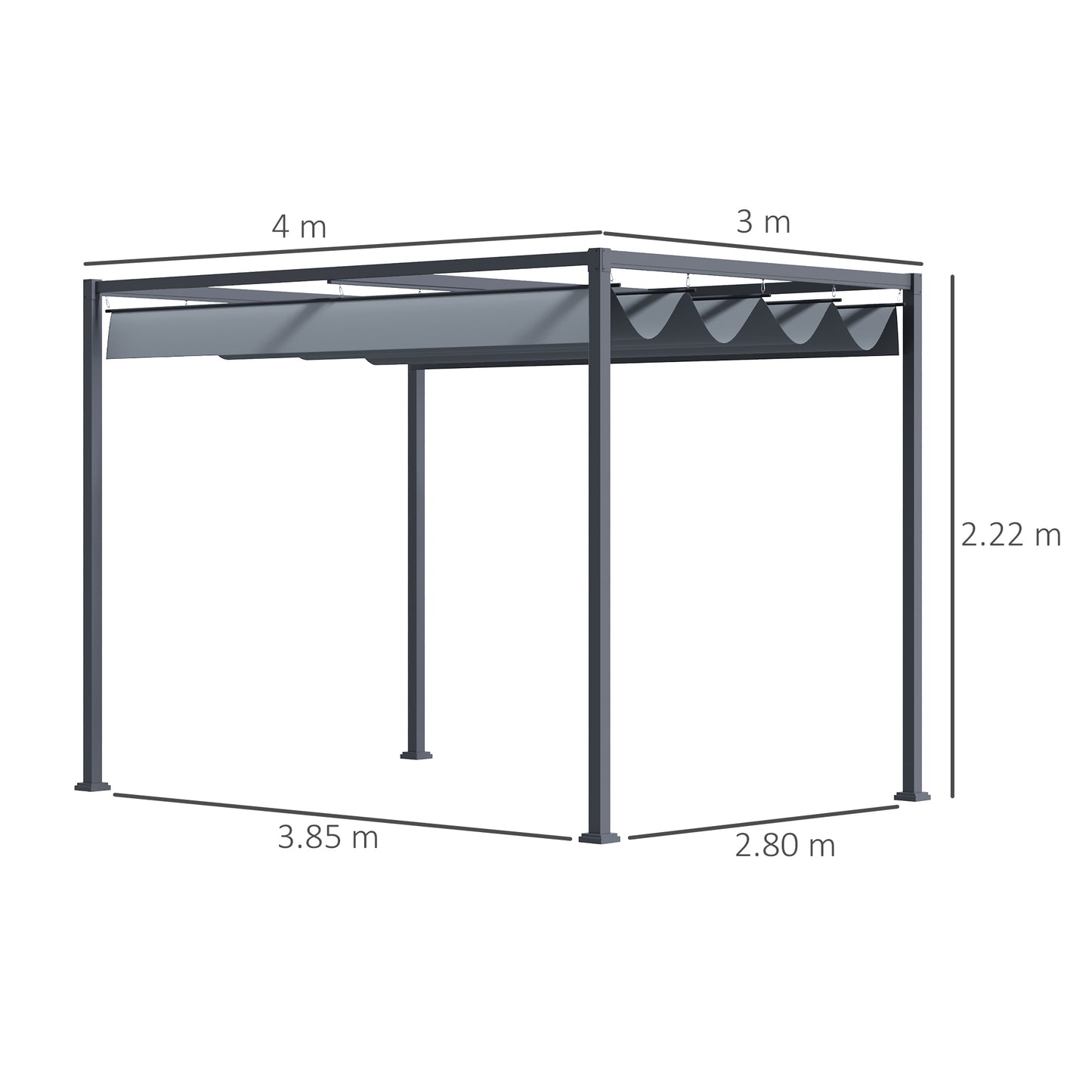 Pergola ogrodowa Outsunny 4 x 3(m) z metalu z rozsuwanym dachem, altana ogrodowa z otworami drenażowymi do ogrodu, na patio, trawnik, szara