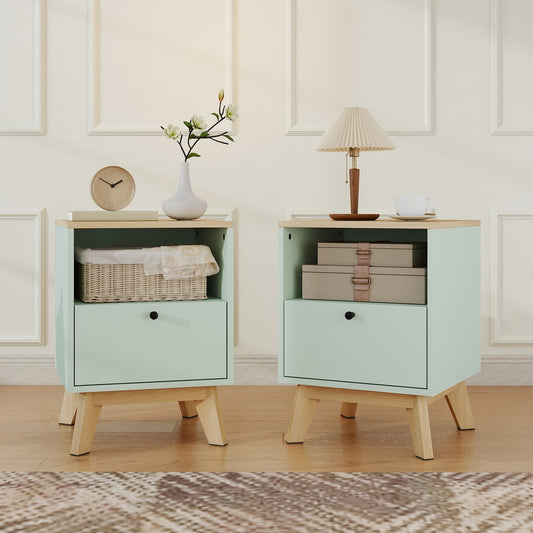 HOMCOM Modern Nightstand Set of 2 in Light Green, image 2