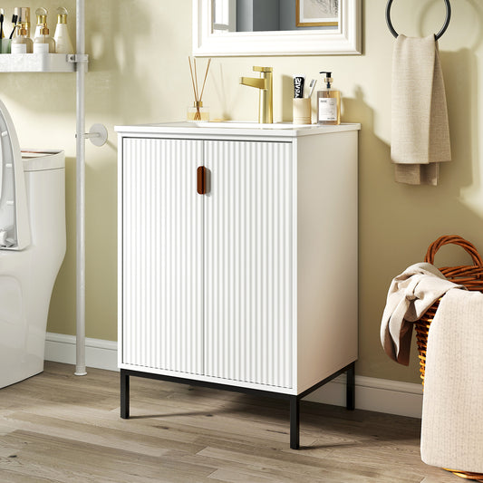 Freestanding Bathroom Vanity Cabinet with Sink and Adjustable Shelf-White