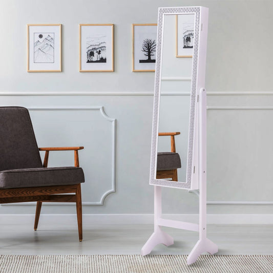 Freestanding Jewelry Cabinet Armoire with Full-Length Mirror-White