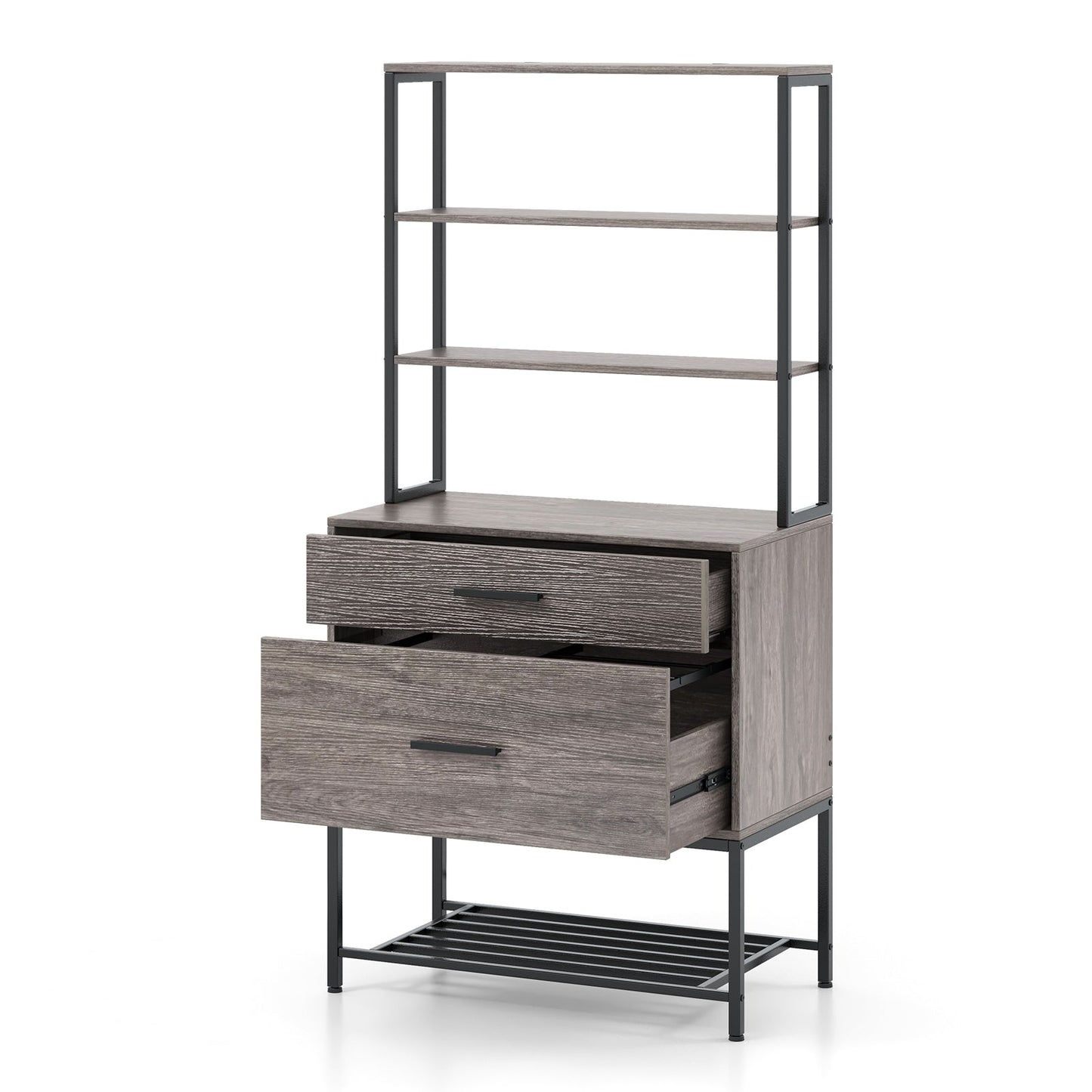 Freestanding Printer Stand with 3-Tier Open Shelves and Large Drawer-Grey