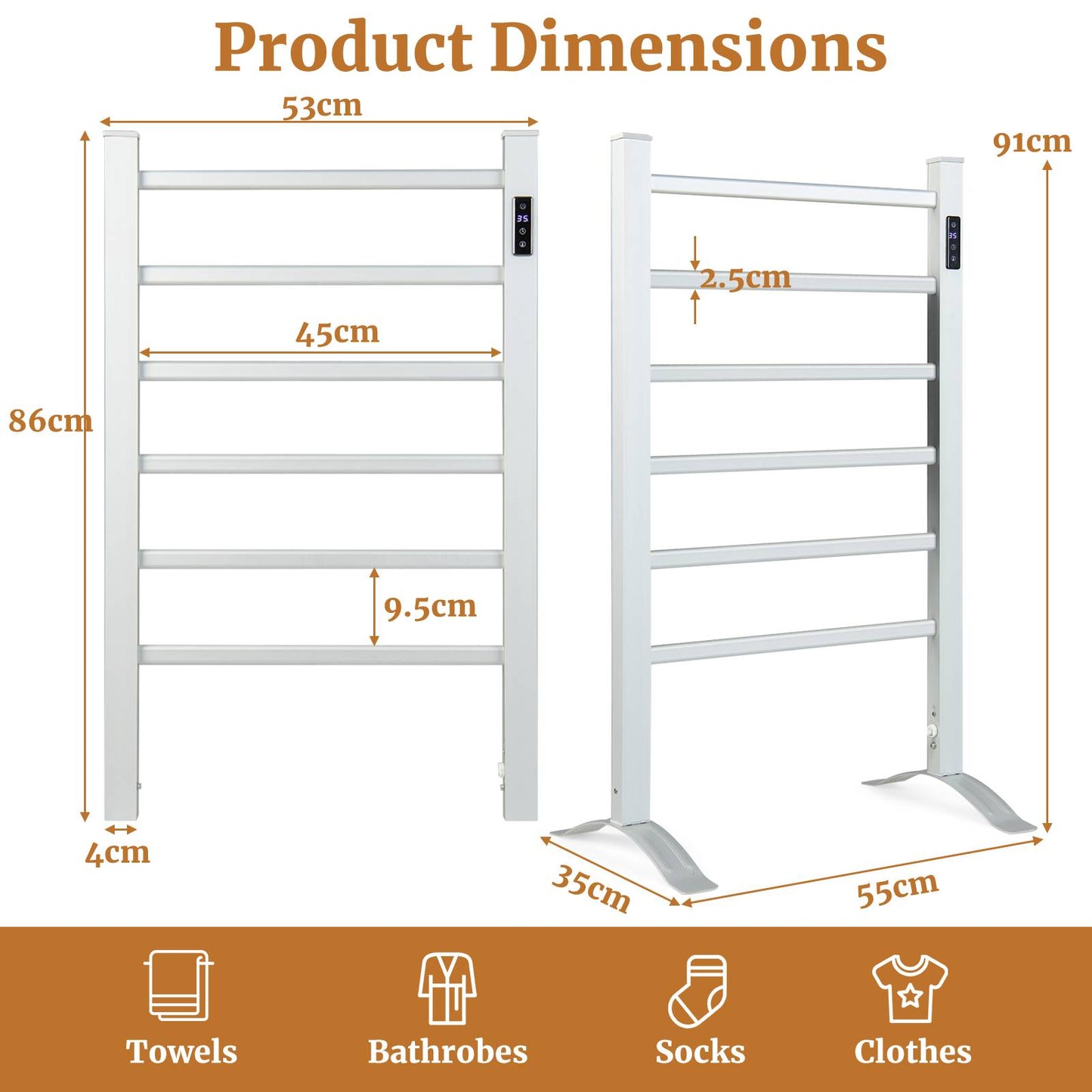 Freestanding and Wall Mounted Towel Warmer with 8H Timer and LED Display-Silver