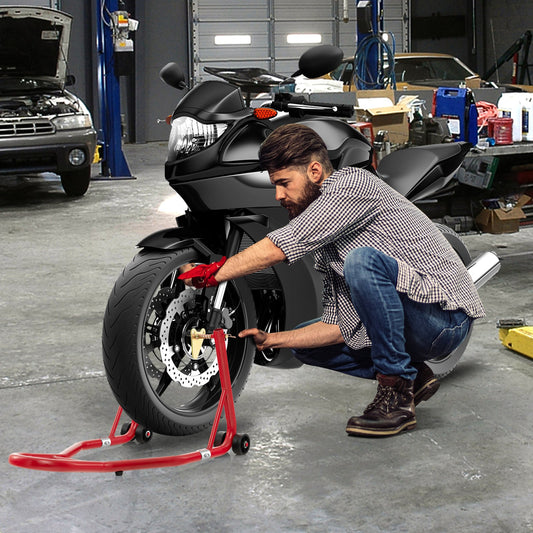 Front Wheel Motorcycle Stand with Stable Universal Design for Dirt Bike-Red