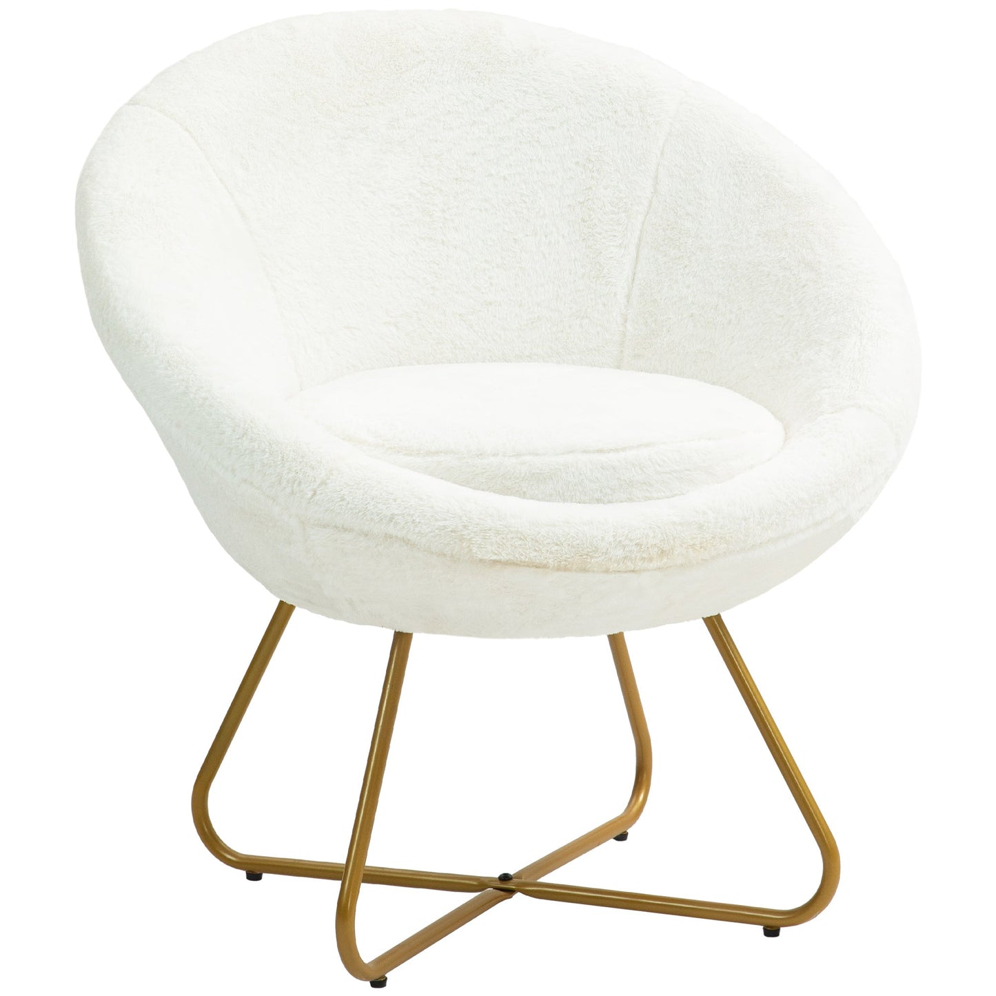 HOMCOM Faux Fur Accent Chair with Golden Metal Legs, Upholstered Comfy Chair with Non-Slip Footpads, Seat Cushion for Bedroom, Living Room and Office, White