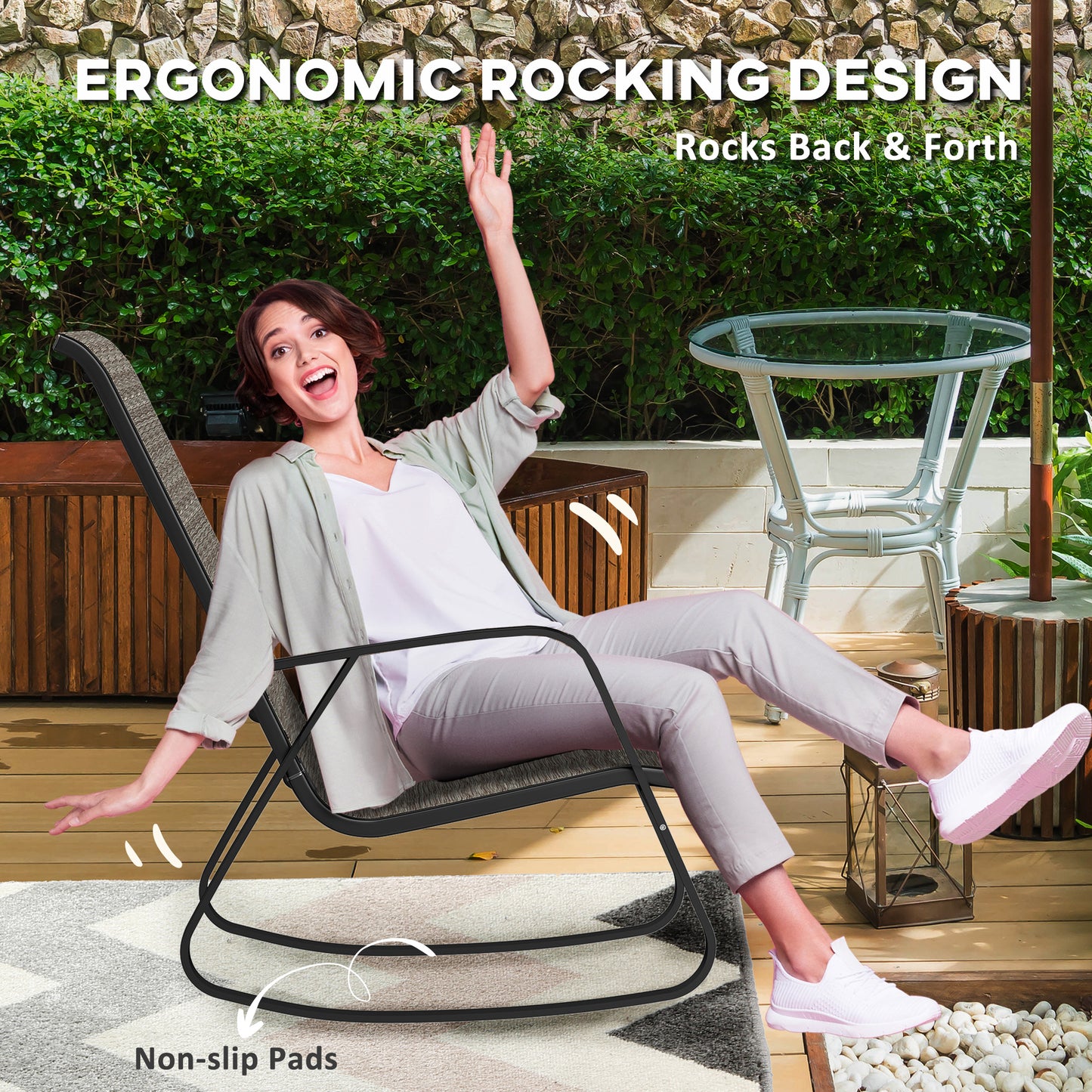 Outsunny Rocking Garden Chair - Jasnobrązowy