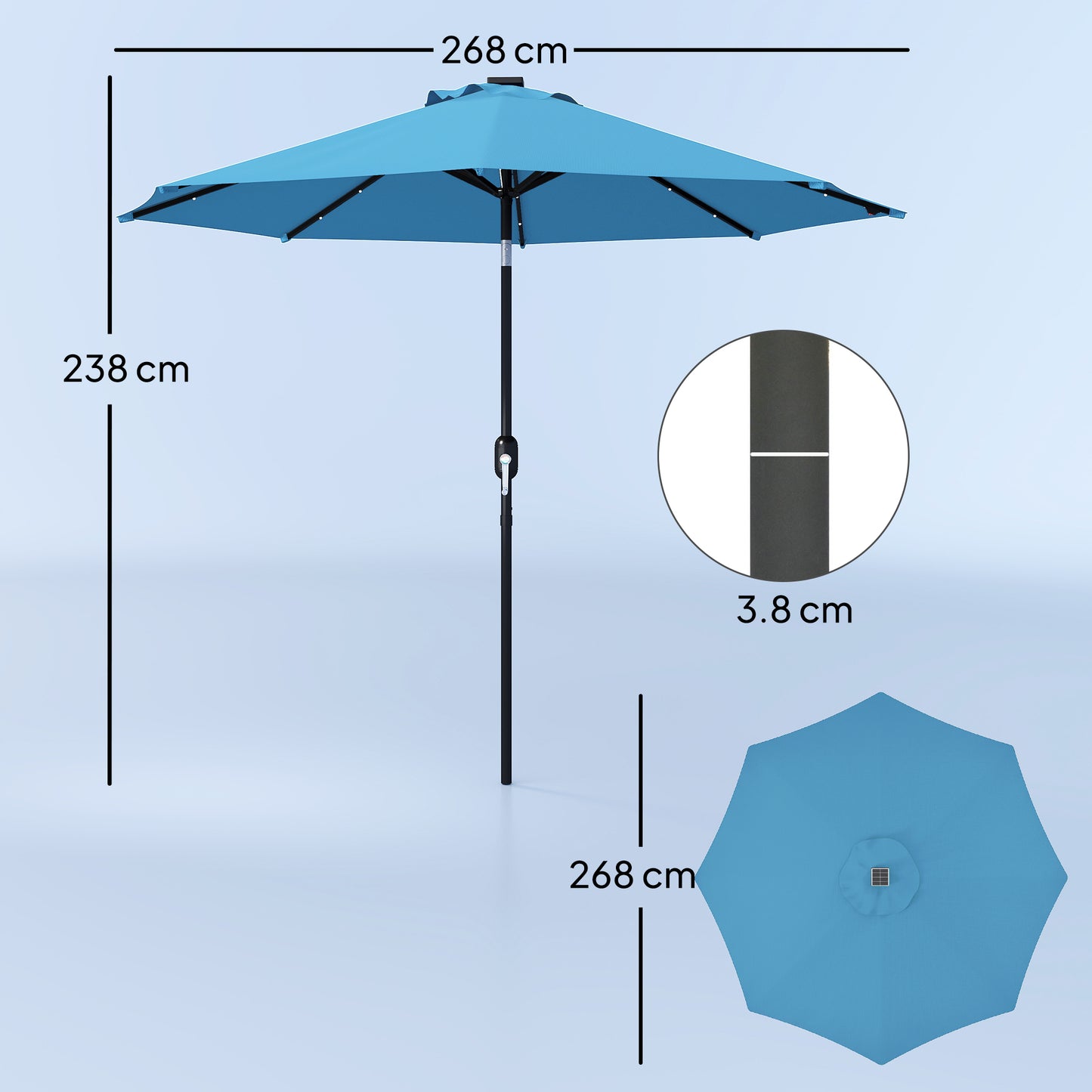 Outsunny 2,7m Parasolka LED Light Parasol - Niebieski