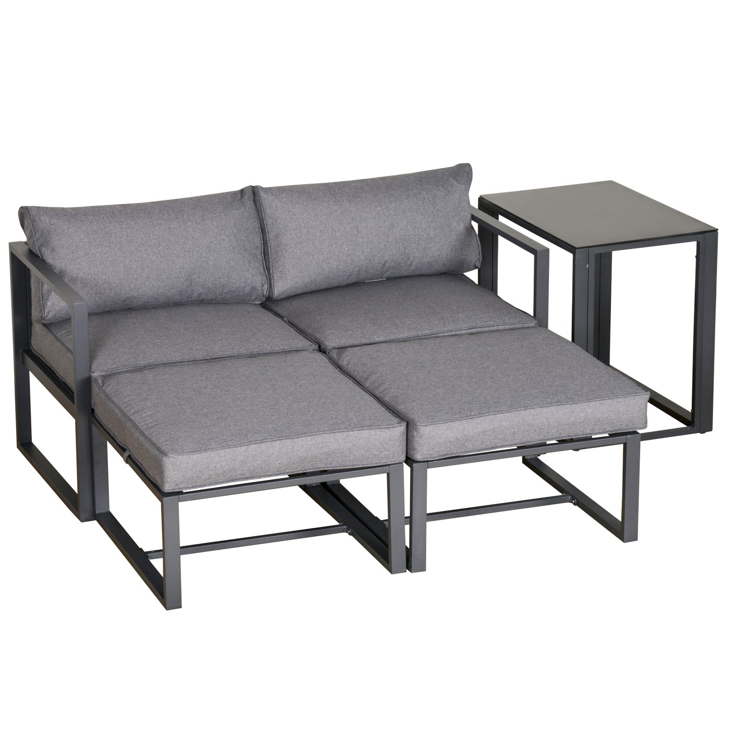 Zestaw mebli ogrodowych Outsunny z 5 aluminiowymi sofami i funkcją konwersacji, 2 sofy, 2 podnóżki, stolik kawowy z poduszkami