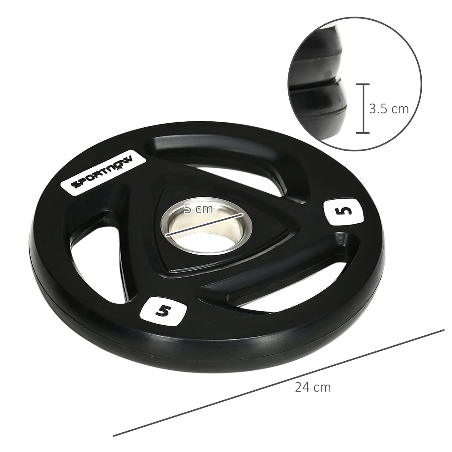SPORTNOW 2 x 5 kg ciężarki, zestaw sztangi z uchwytem Tri-Grip powlekanej gumą z otworami 2" 5 cm, do domu, na siłownię, do podnoszenia ciężarów i treningu siłowego