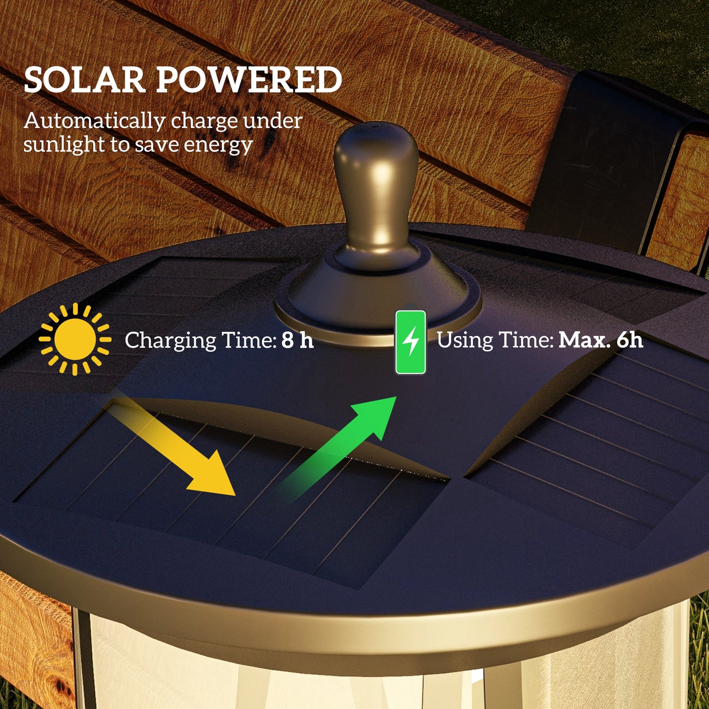 Lampa solarna Outsunny, 1,3 m LED, zewnętrzna lampa uliczna, wodoodporna IP44 do patio, ogrodu, ścieżki, chłodna biel