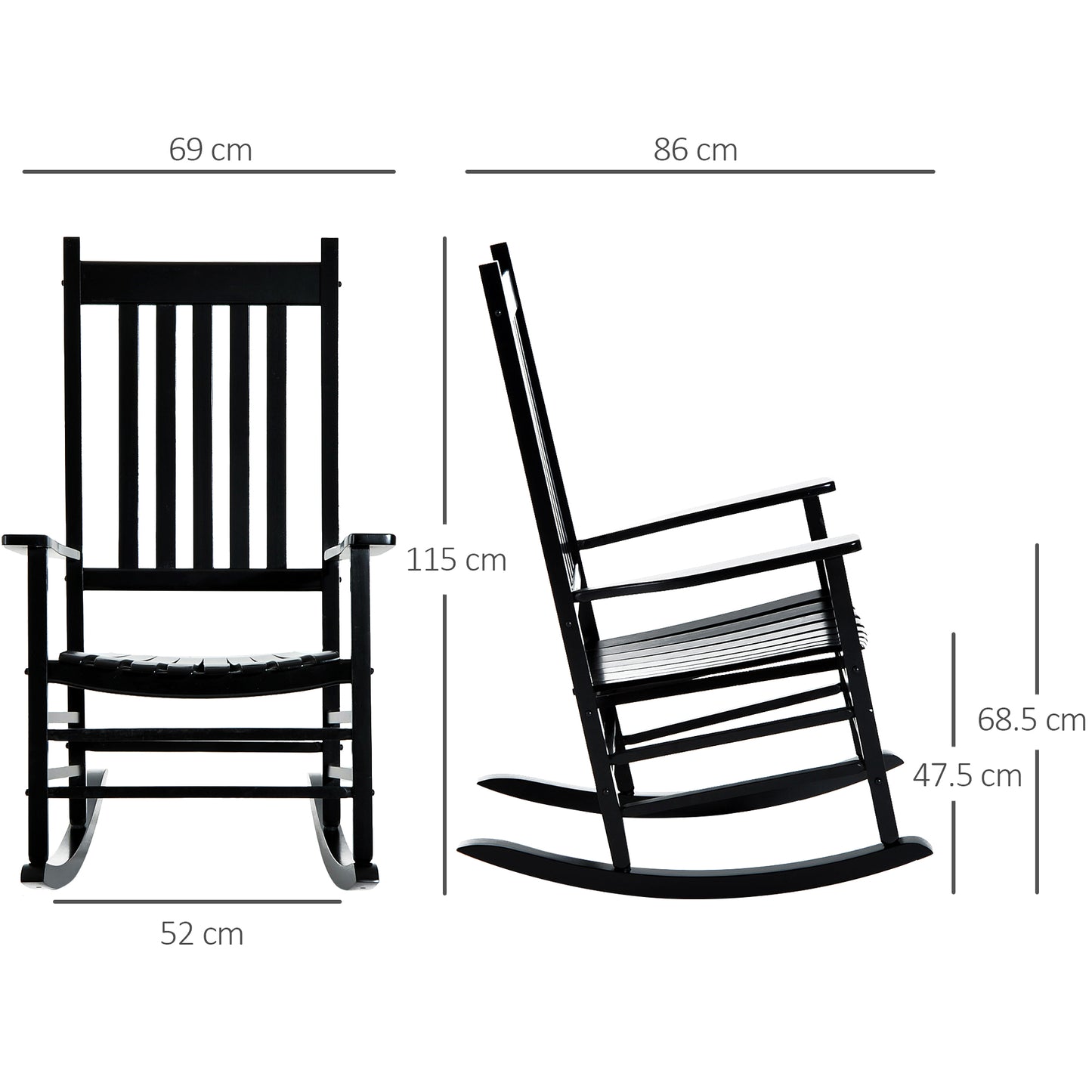 Outsunny Outdoor Porch Rocking Chair Fotel Drewniany Patio Rocker Balkon Taras Ogród Siedzisko Czarny