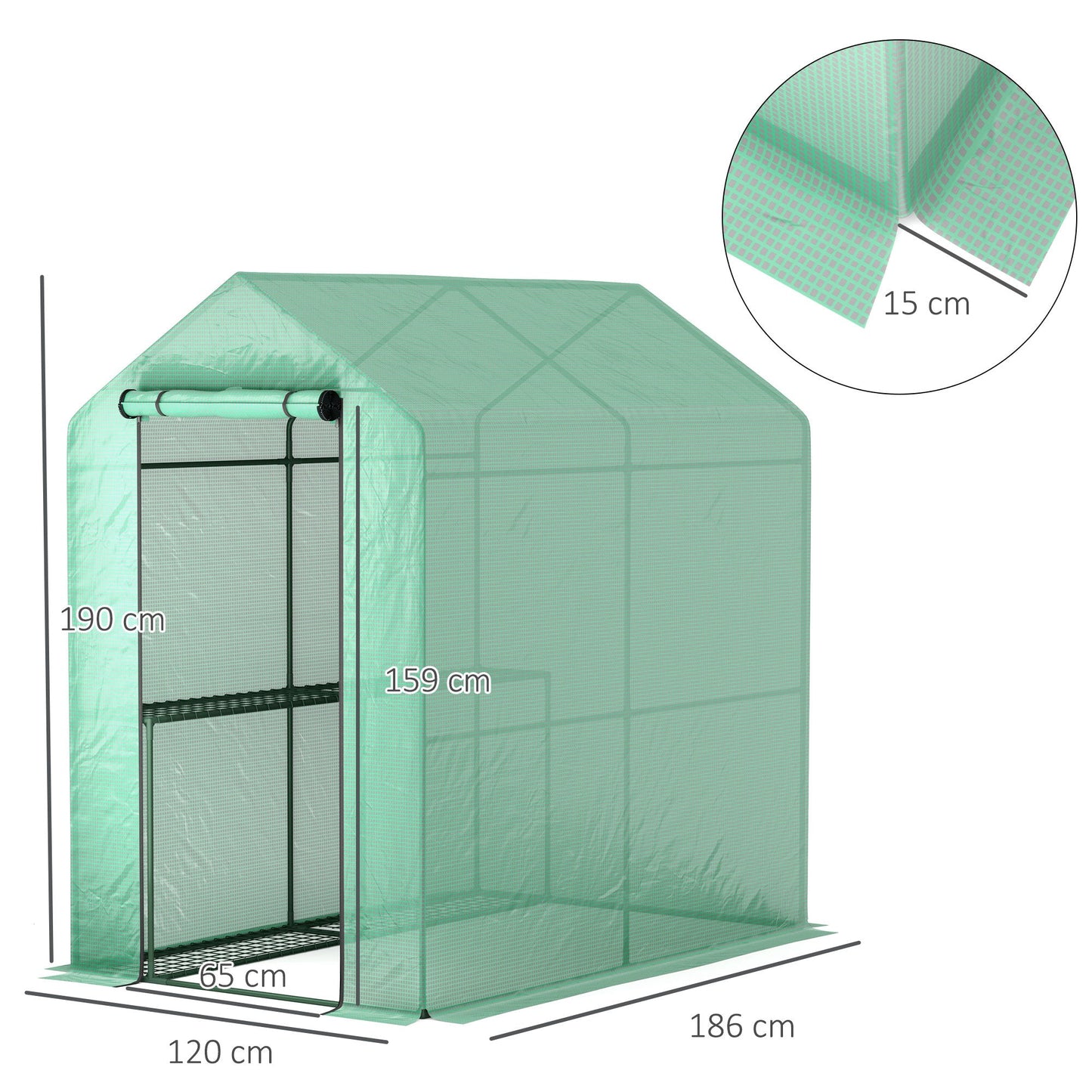 Outsunny 120 x 186cm Walk-In Greenhouse z półkami