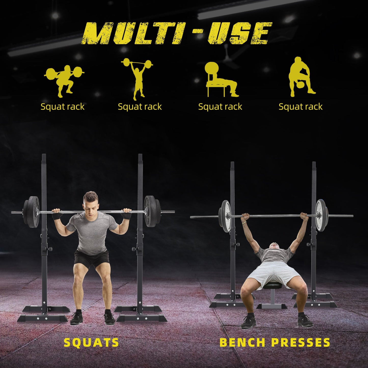 HOMCOM Adjustable Squat Rack, Weight Strength Training Bench Press Rack Weight Bench Supporter for Home Gym Exercise, Max Load 150kg, 124-154cm