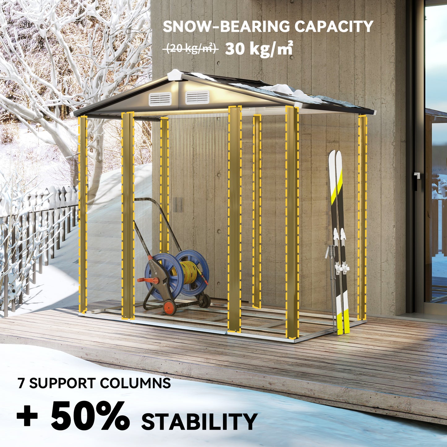 Outsunny 7 x 4ft Garden Shed, Easy to Assemble, Upgraded Galvanised Steel Frame with Foundation Kit, Double Doors with Lock, Outdoor Metal Shed with Vents and Gloves, Garden Storage Shed, Natural
