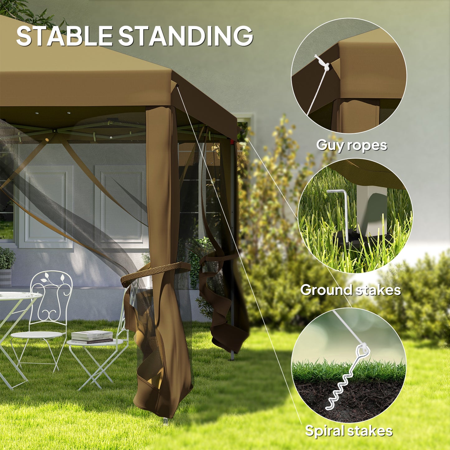 Outsunny 3 x 3Â m Pop Up Gazebo, 420D Garden Tent Canopy with Removable Mesh Sidewall Netting, Carry Bag for Garden Patio Outdoor, Khaki