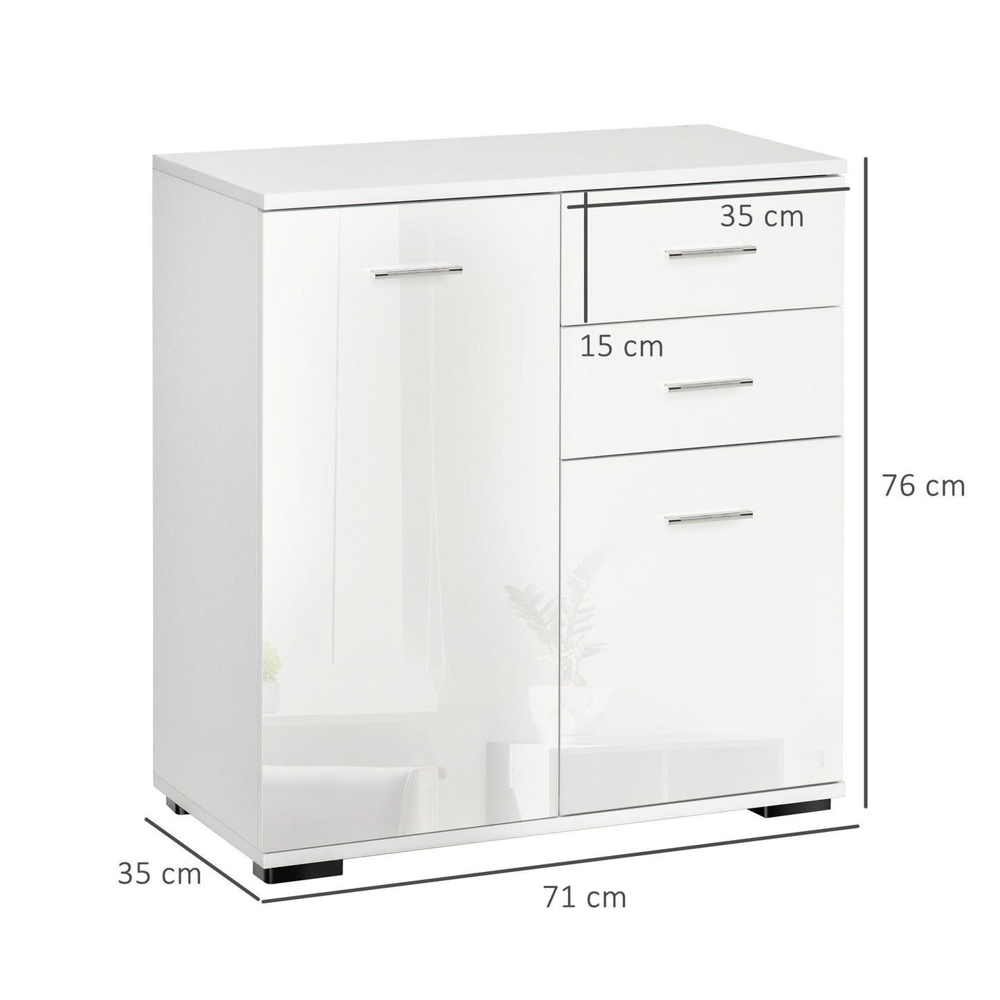 HOMCOM Sideboard, Modern Storage Cabinet with 2 Drawers, 2 Doors and Adjustable Shelf, Kitchen Cabinet for Living Room, Dining Room, High Gloss White