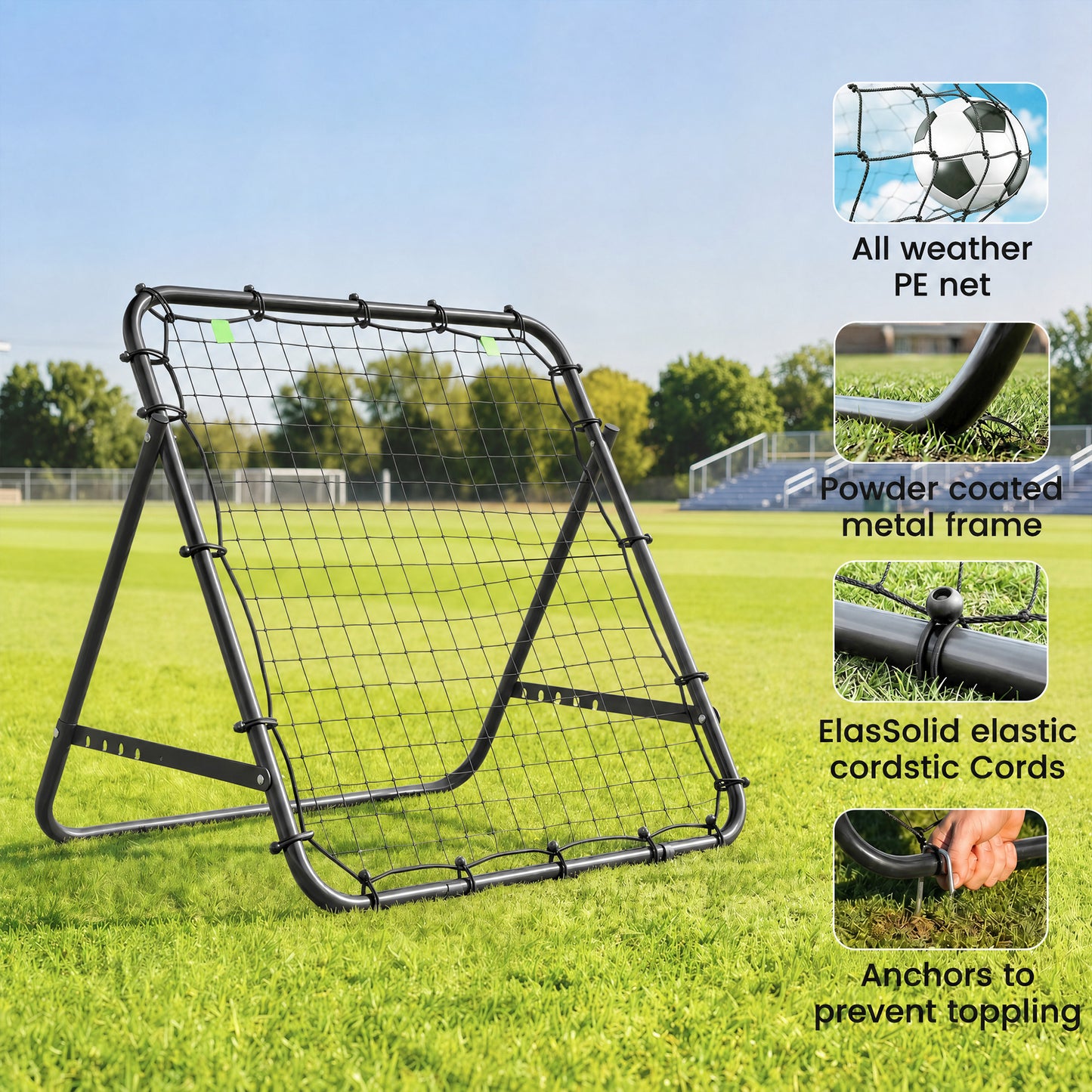 HOMCOM Adjustable Rebounder Net Kickback Target Goal for Teens Adults Training, Black