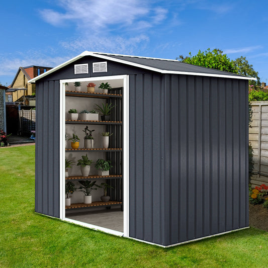 Galvanized Metal Garden Shed with Foundation-9 x 6FT