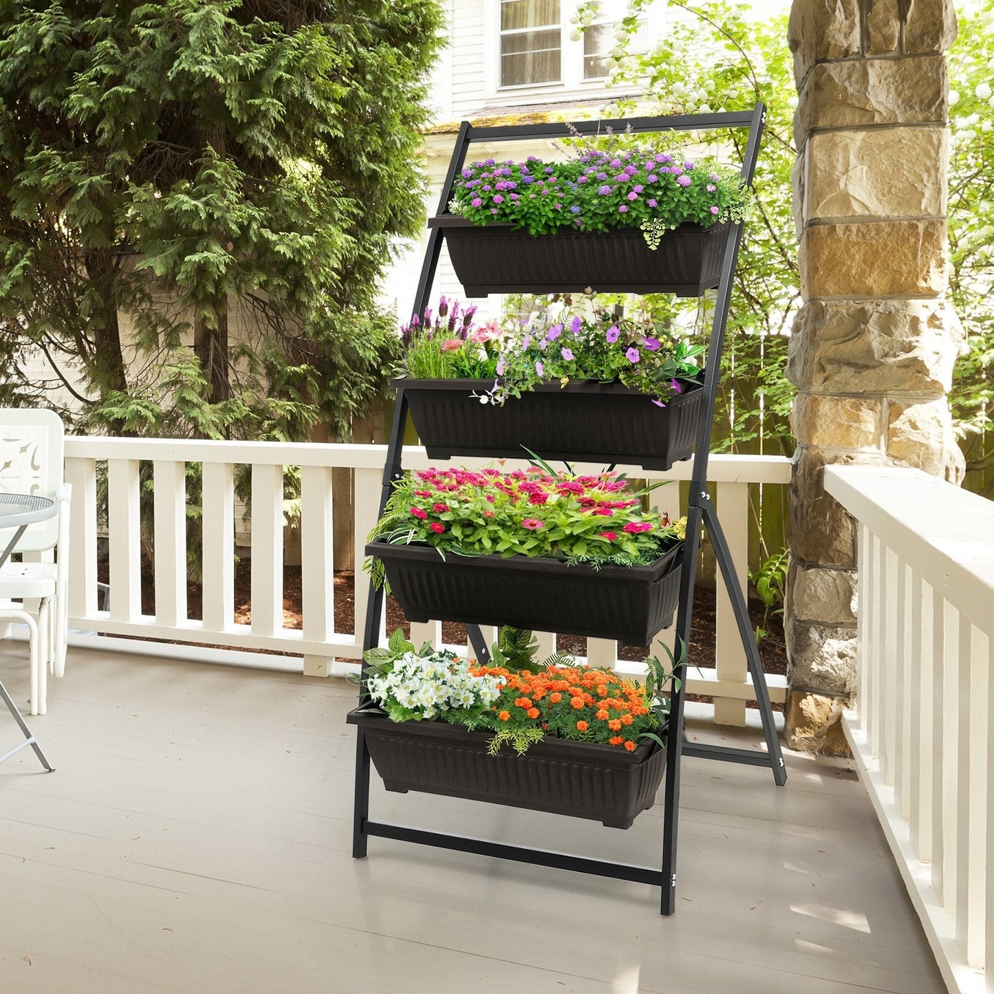 163cm 4-Tier Vertical Garden Planter with 4 Container Boxes and Drainage Holes