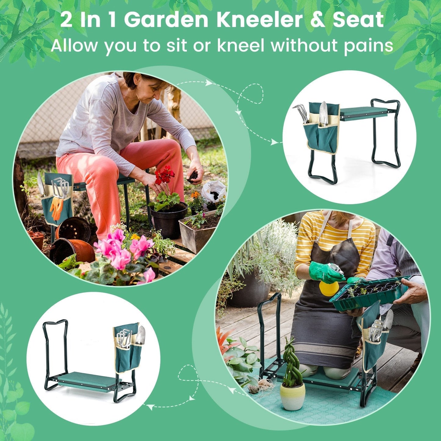 2-in-1 Folding Garden Kneeler and Seat with Tool Pouch