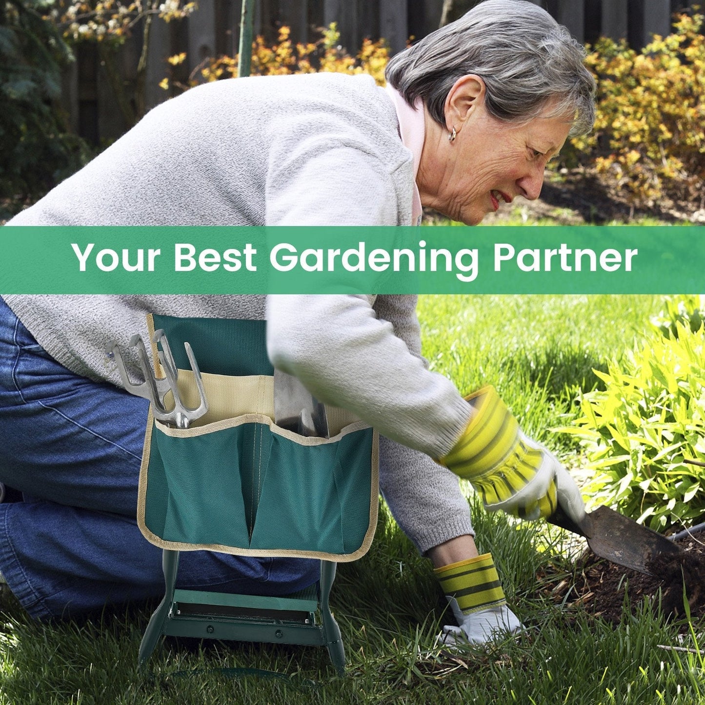 2-in-1 Folding Garden Kneeler and Seat with Tool Pouch