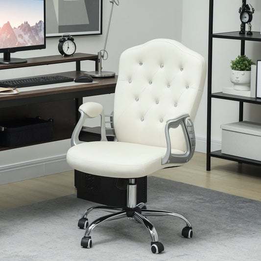 Vinsetto Velvet-Feel Work Chair, with Diamante Back - Cream