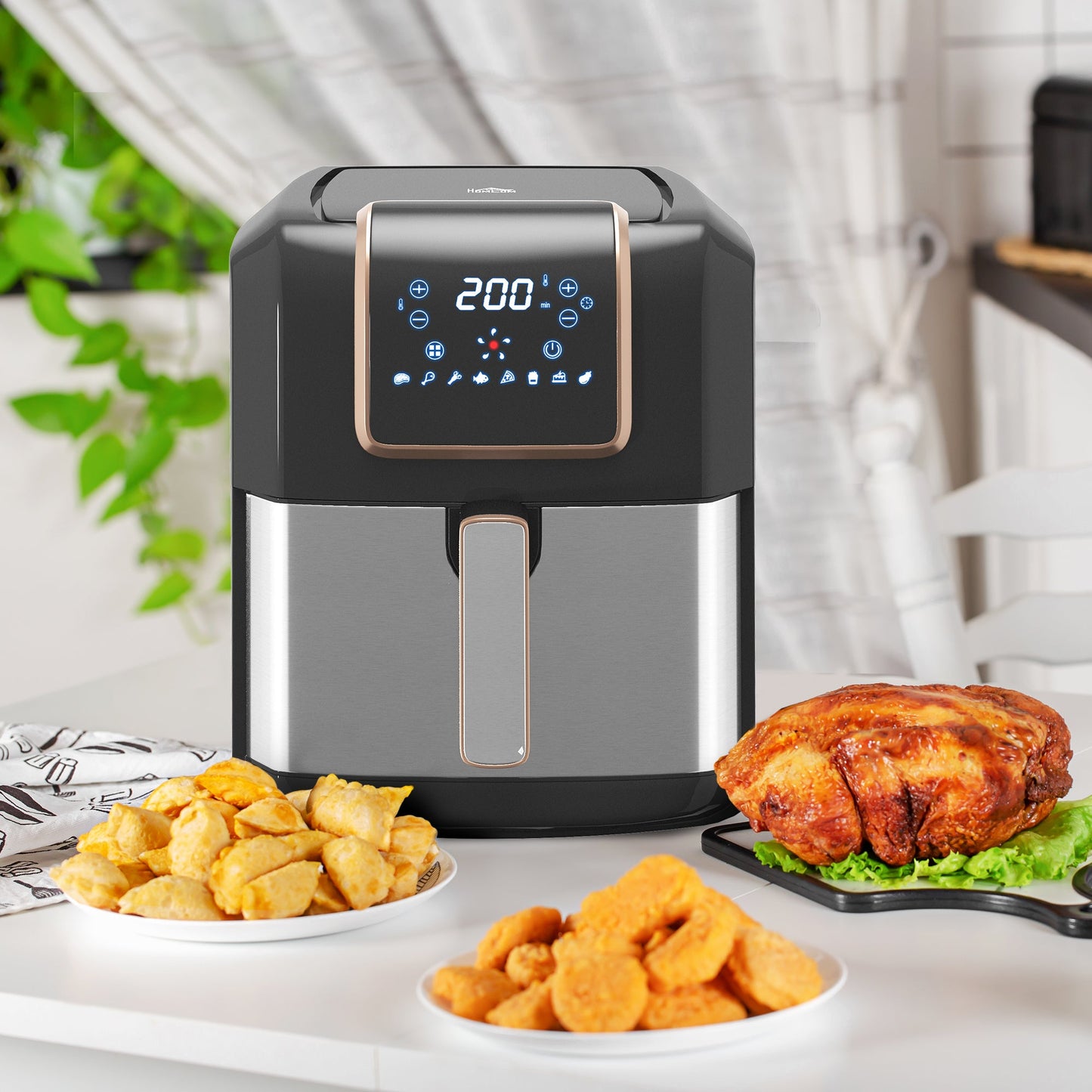 HOMCOM 6.5L Single Basket Air Fryer, 80-200°C Temperature, Black and Gold Tone