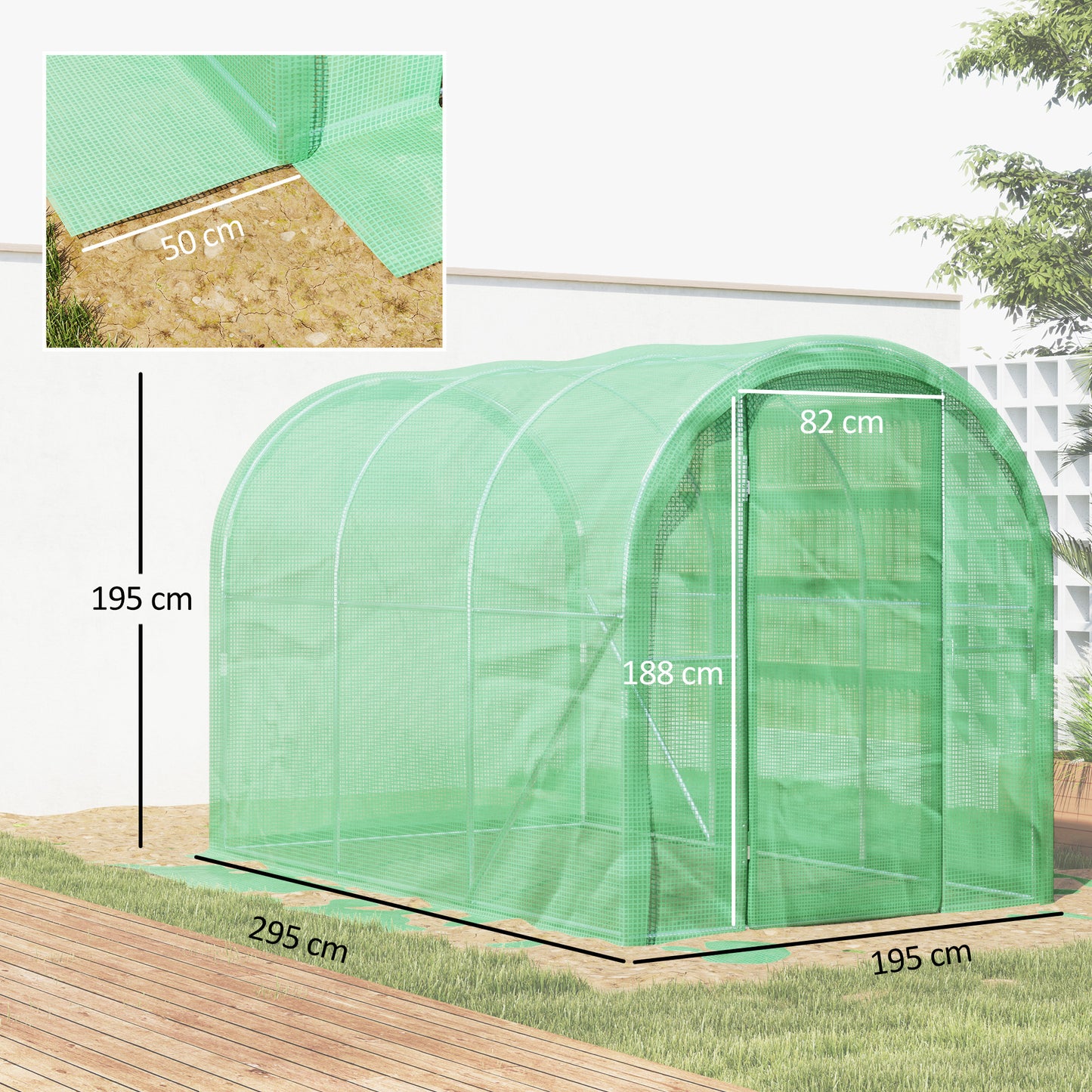 Outsunny 3 x 2 x 2m Polietylenowa szklarnia tunelowa z drzwiami zawiasowymi, namiot typu walk-in grow house z pokrywą z PE i ocynkowaną stalową ramą, zielony