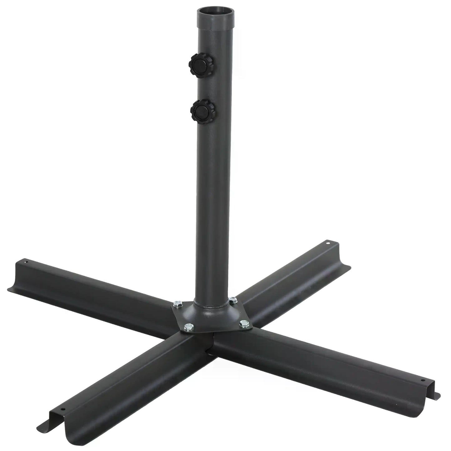 Outsunny 4PCs Fillable Parasol Base Weights with Steel Cross Base Garden Umbrella Stand 60L Water or 72kg Sand Filled Weights Plastic Black