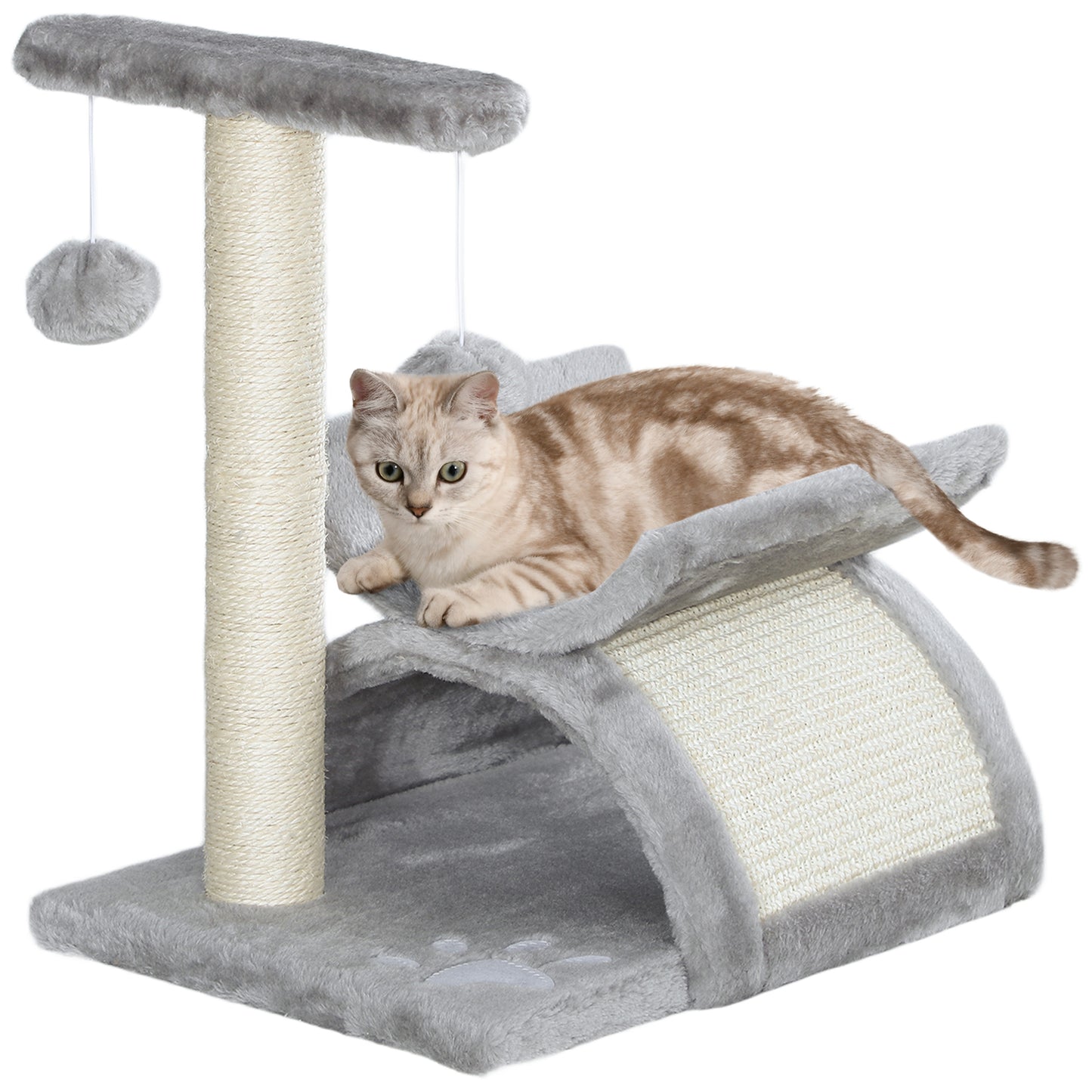PawHut Cat Tree, Cat Tower for Kittens with Rotatable Top Bar, Sisal Scratching Post, Tunnel, Dangling Balls - Grey
