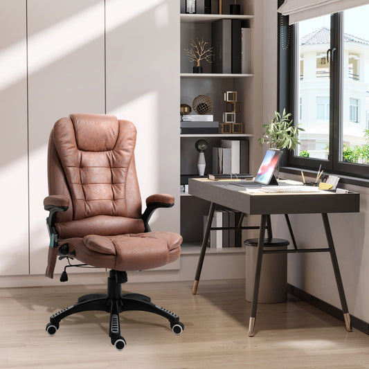 Vinsetto Massage Recliner Chair Heated Office Chair with Six Massage Points Microfiber Cloth 360 Swivel Wheels Brown