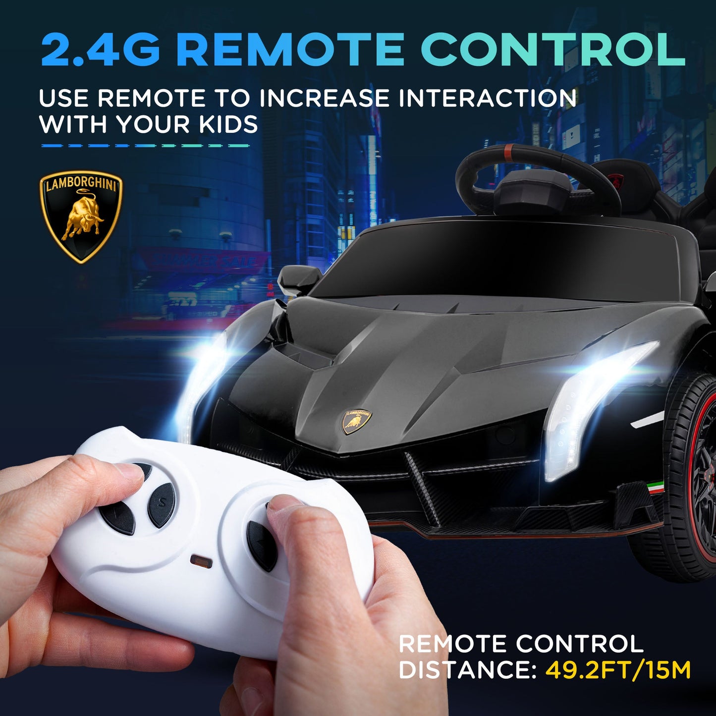 HOMCOM Lamborghini Veneno Licencjonowany elektryczny samochód do jazdy, z pilotem, muzyką, klaksonem - czarny