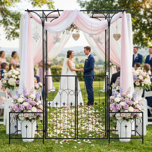 Garden Arbor with Gate and Planter Boxes 206cm Heavy Duty Metal Arch