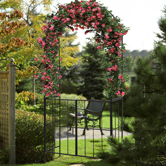 Garden Arch Arbor Trellis with Gate Tall Heavy-Duty Metal Arbour Archway-Black