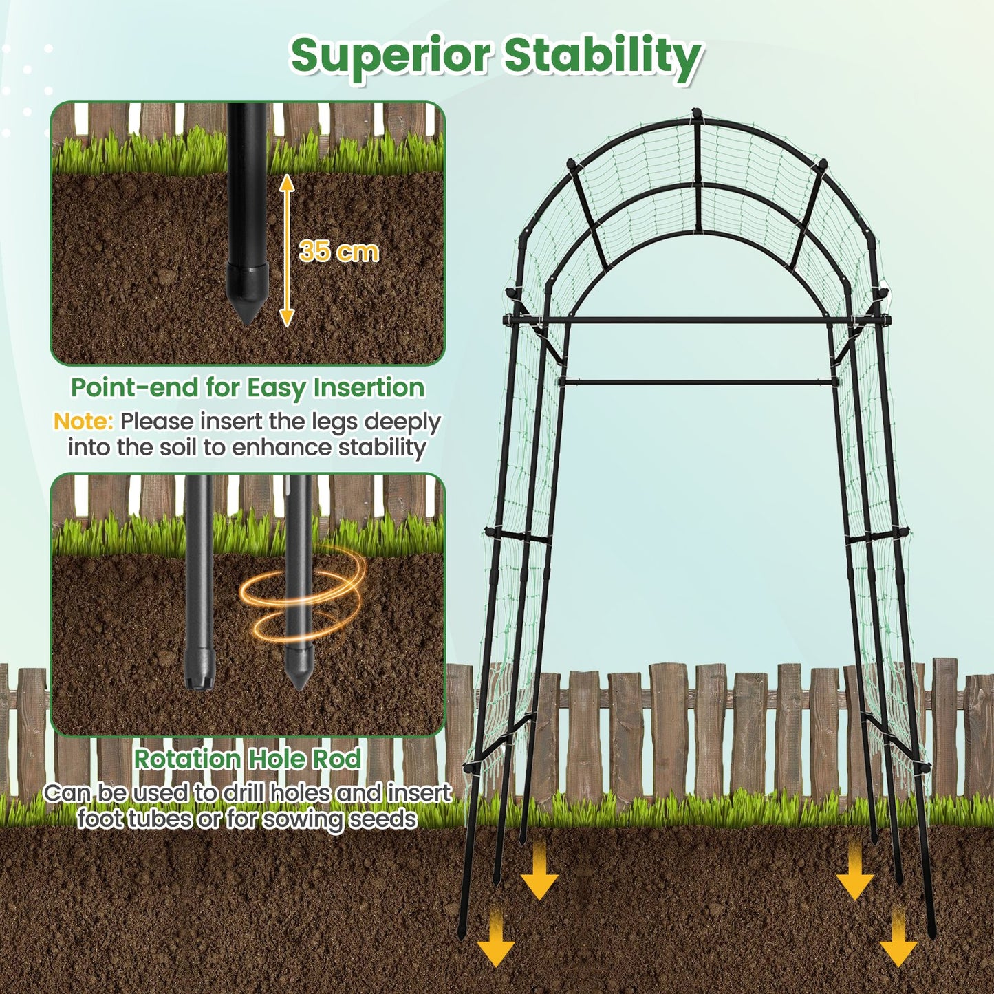 Garden Arch Trellis with PE Coated Metal Structure for Climbing Plants
