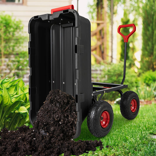 Garden Dump Cart with Adjustable Handle and Quick Dump Design-Red & Black
