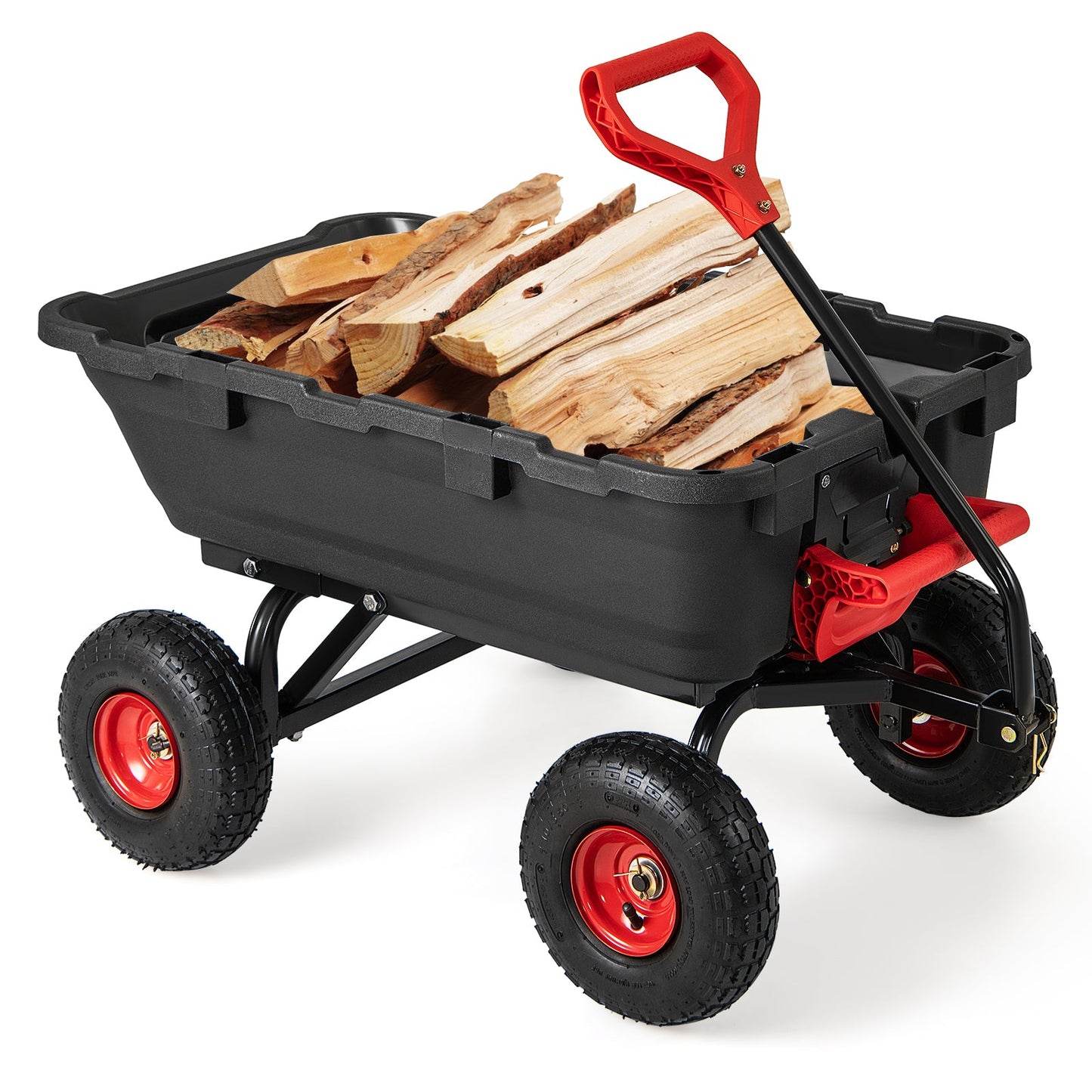 Garden Dump Cart with Adjustable Handle and Quick Dump Design-Red & Black