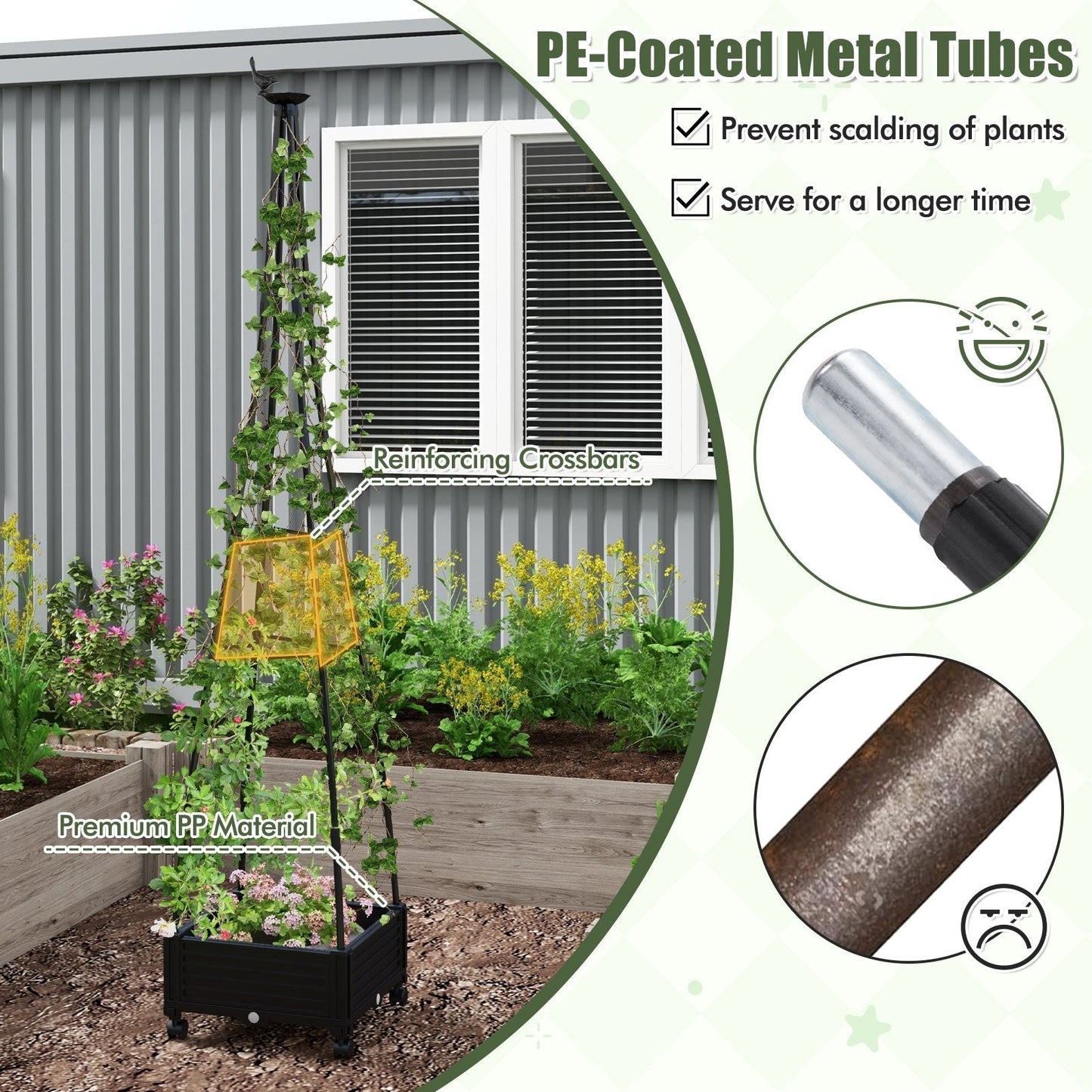 206 cm Garden Obelisk Trellis for Climbing Plants-Black