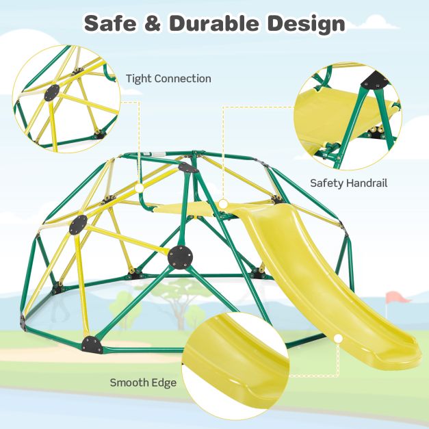 Geometric Dome Climber and Play Set with Slide for Outdoor-Green