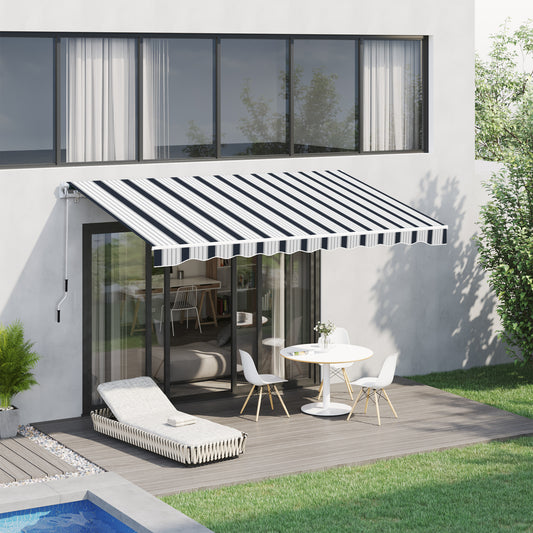 Outsunny Manual Retractable Awning in Blue and White, image 2