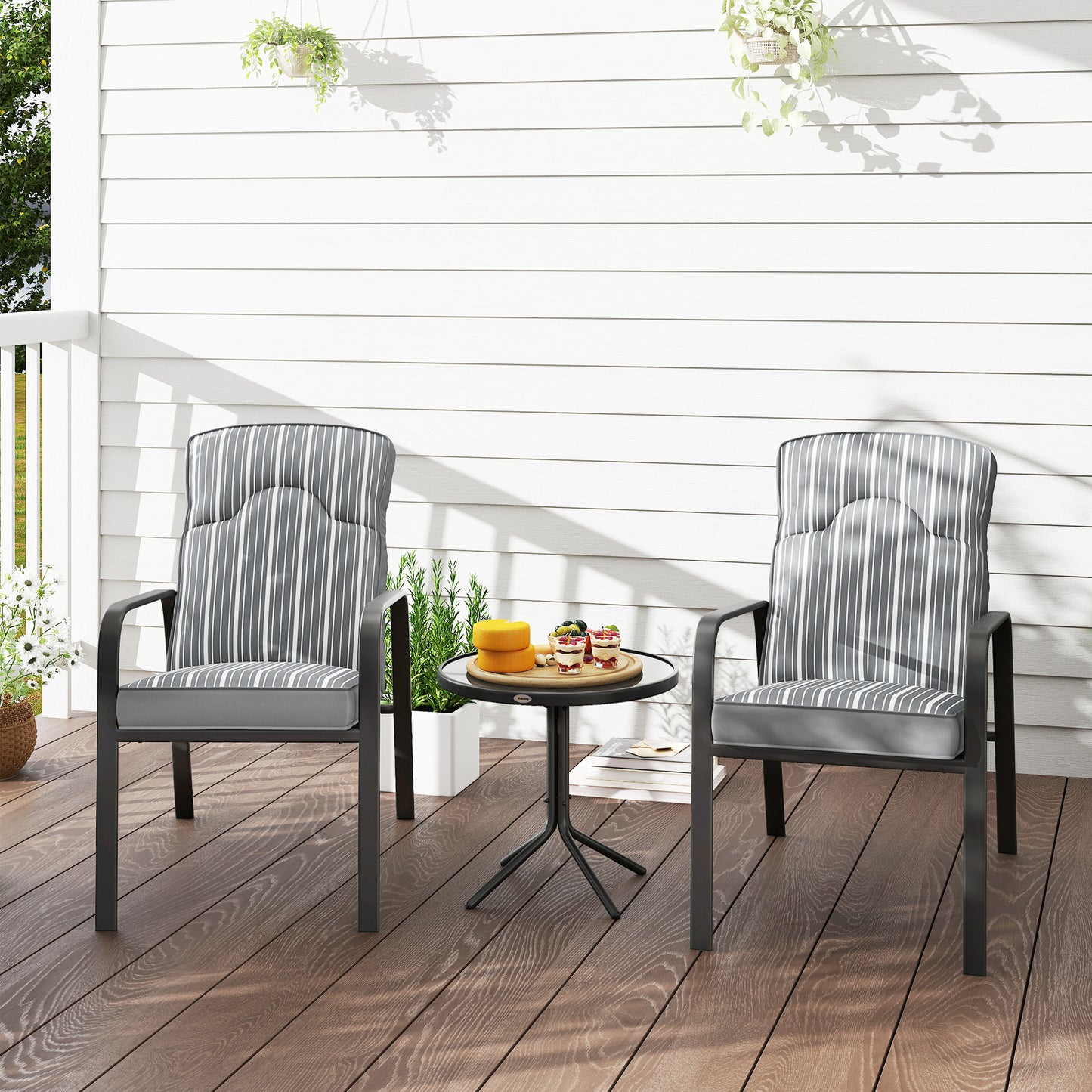 Outsunny Three-Piece Reclining Chair Set - Grey
