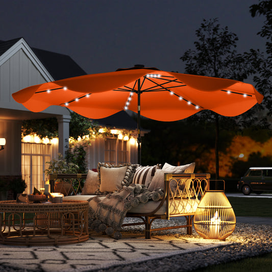 Outsunny Solar Patio Umbrella with LED and Tilt in Orange, image 2