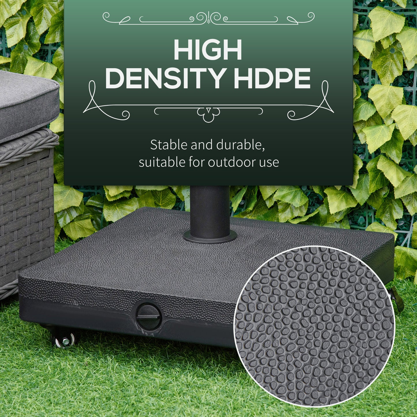 Outsunny 20kg Garden Parasol Base with Wheels Heavy Duty Sand or Water Filled Patio Umbrella Base for Outdoor Deck Beach Black