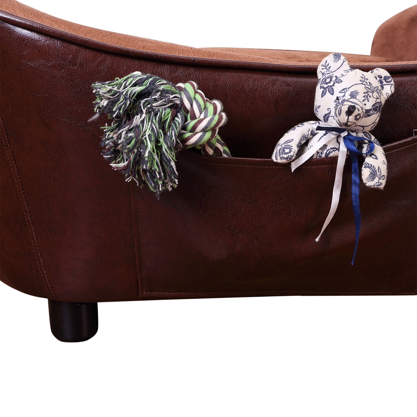 PawHut Dog Sofa Chair z nogami, kanapa dla zwierząt z miękką poduszką dla bardzo małych psów i kotów, brązowa, 68,5 x 40,5 x 40,5 cm